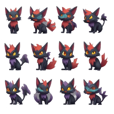 Edgy Cute Cool Kawaii Litten-Noivern-Zoroark-Torracat-Noibat-Pokémon Full Body sticker