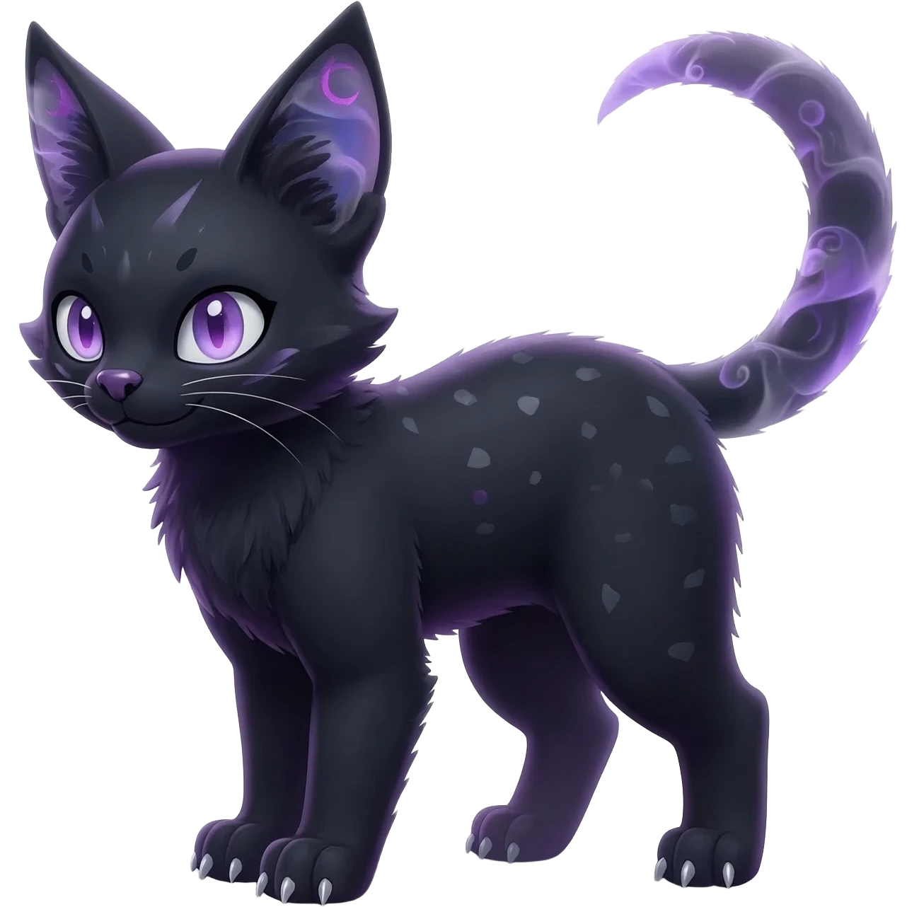 Colorful dark black gloomy spooky pointy foggy smoky points-marked glorious hyper-realistic exotic cute cool beautiful beautiful fantasy-caracal-civet-genet-sergal-vernid-Cacomistle-Trico-oncilla-animal-Fakémon-hybrid-fursona (full body) emoji