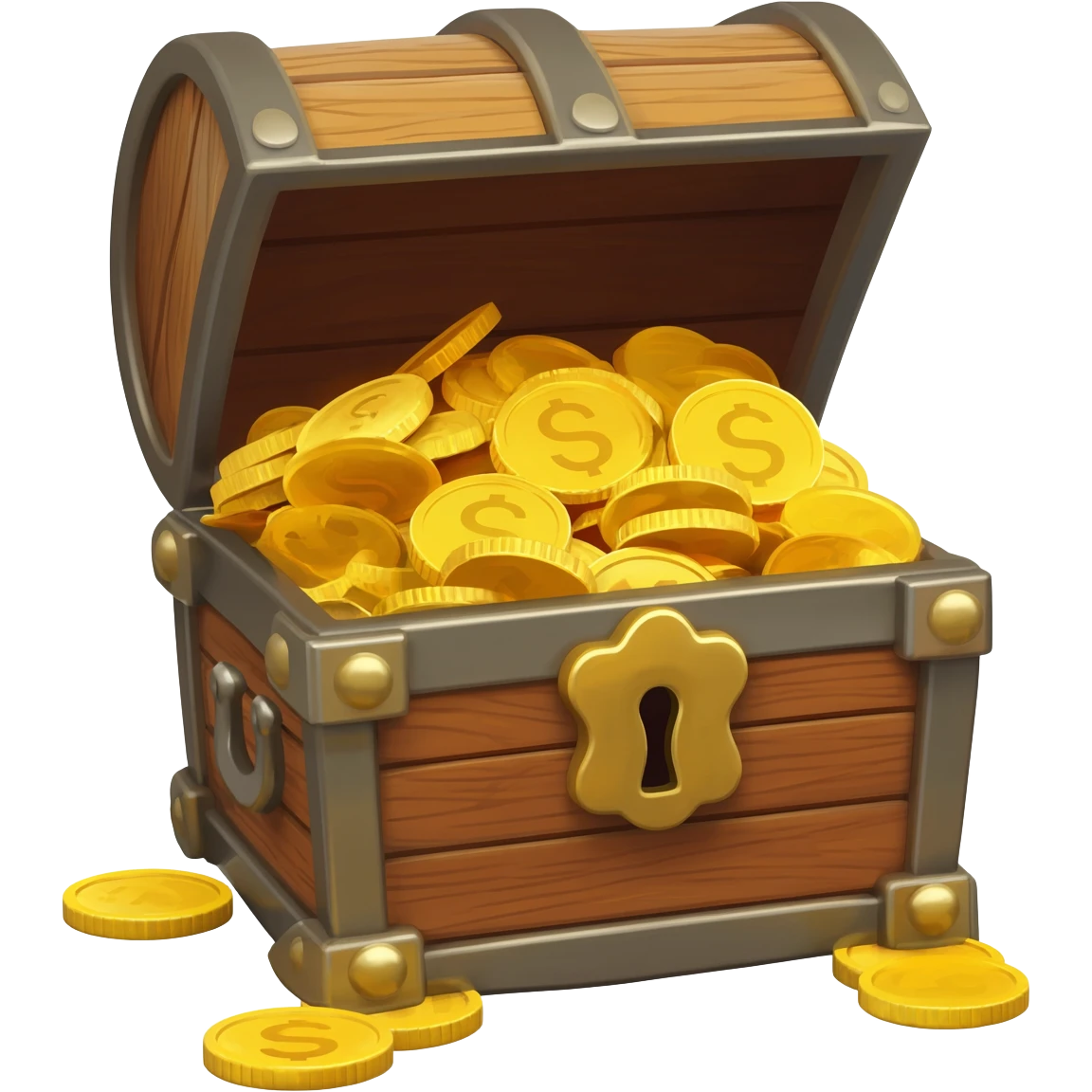 minimal flat emoji icon of a treasure chest with coins, simple geometric shapes, thin outline, limited color palette, clean mobile UI style, centered, high contrast, vector style, presentation friendly emoji