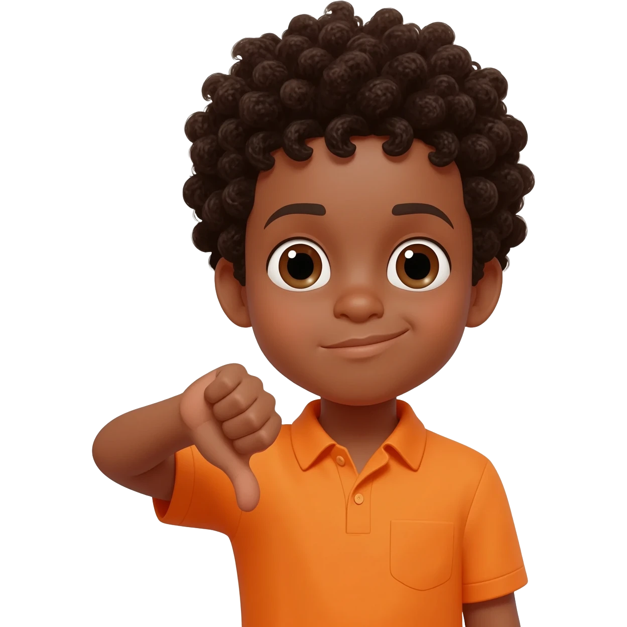 black boy curly hair orange shirt thumbs down not happy emoji