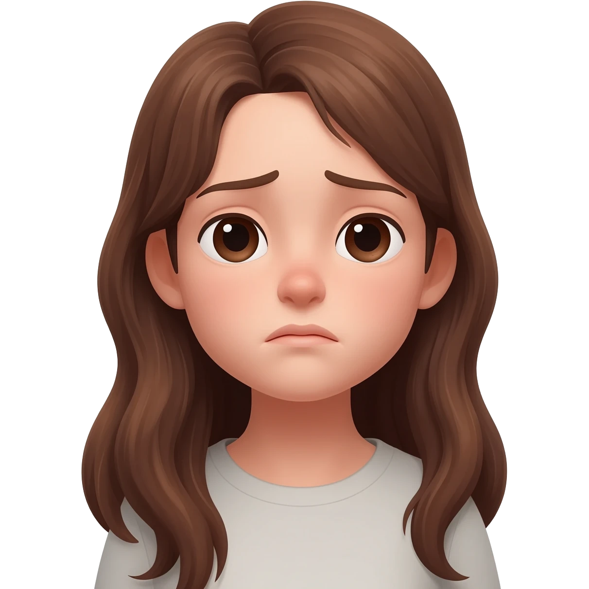 Chica con pelo castaño que está pasándolo mal,con orejas y nostálgica emoji