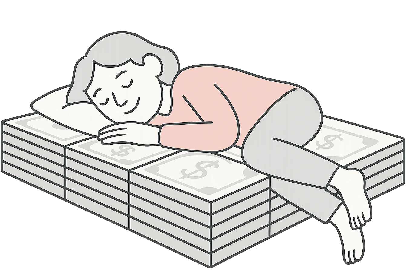 happy person napping on mattress of money emoji
