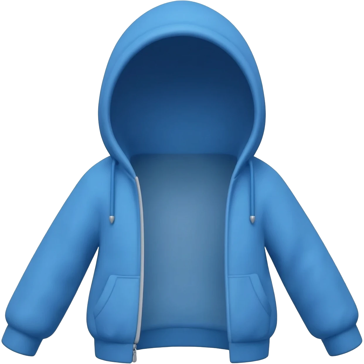 a blue hoodie with an invisible person in it with the hood down and the left string pulled far longer than the other emoji