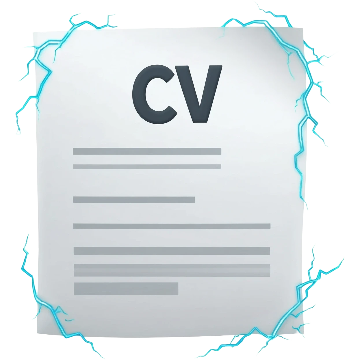 A document with electricity shining around it. It has the word "CV" at the top. emoji