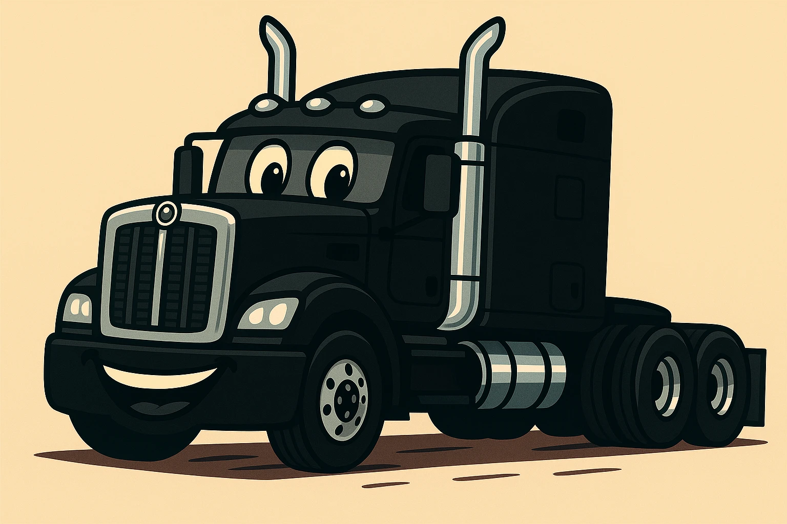 Change the truck color to black, keep the cartoon style with chrome stacks, cheerful and dynamic. emoji