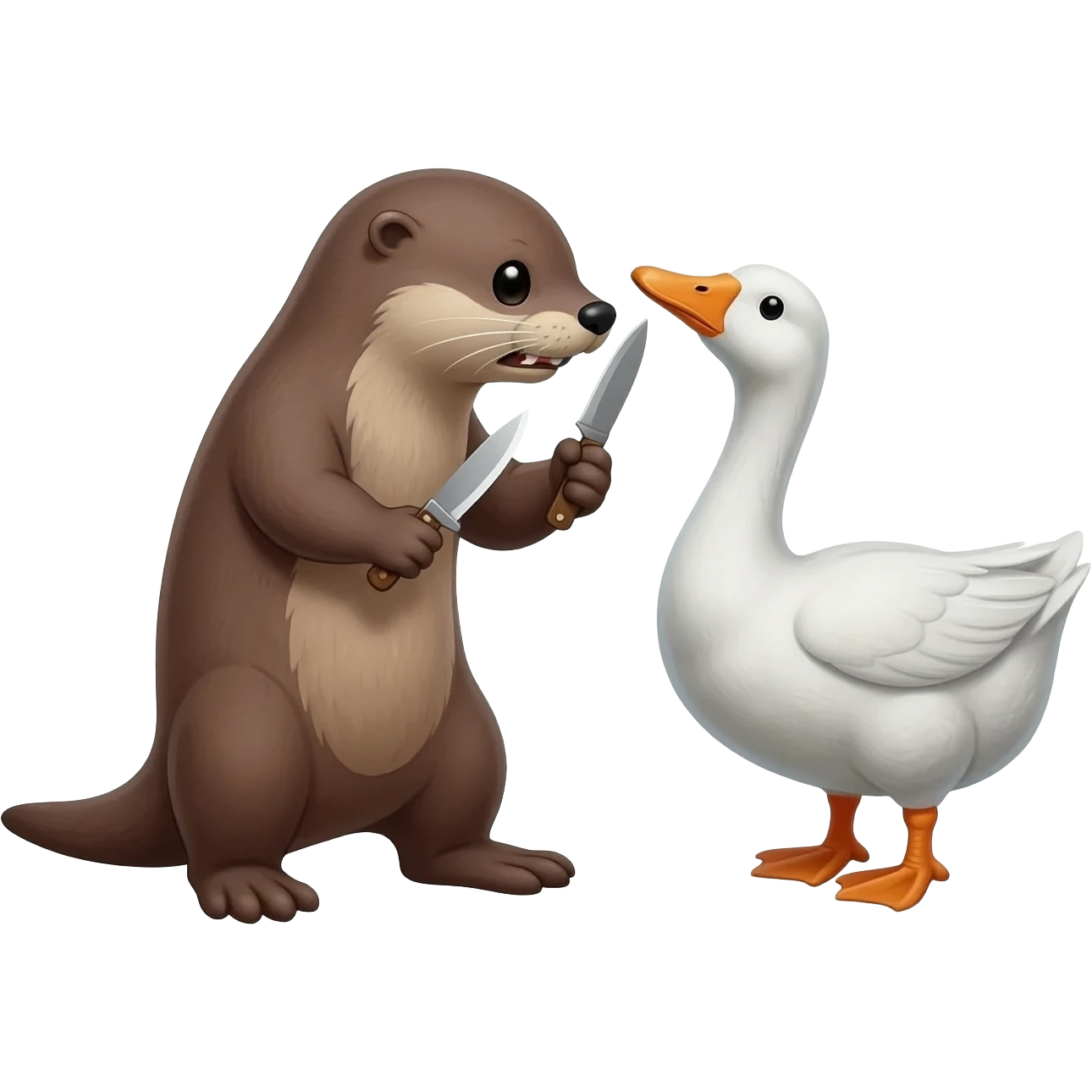 Une loutre armée d'un couteau menace un oie emoji