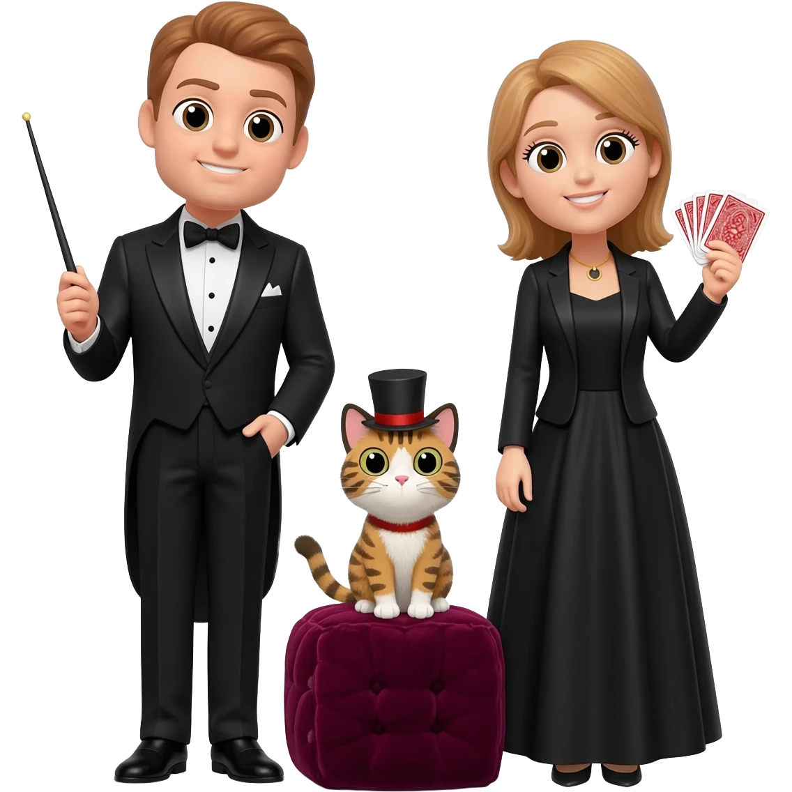 magician couple and their pet cat emoji