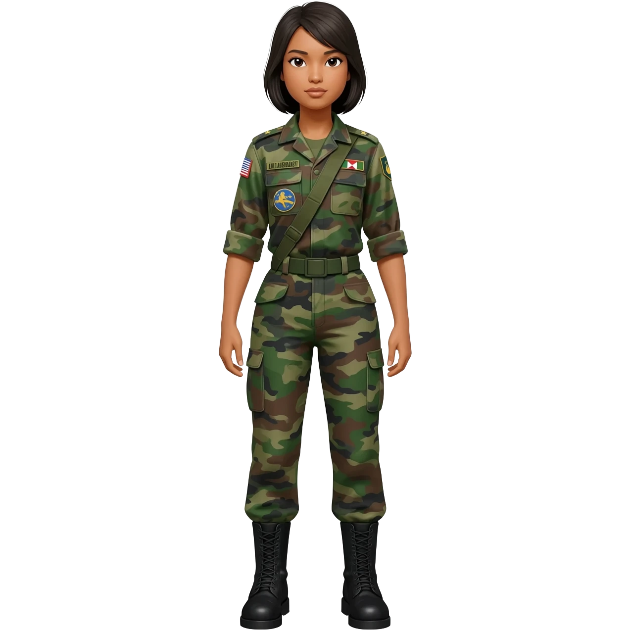 Filipino female soldier bdu 1990s with black combat boots without wearing bandolier emoji
