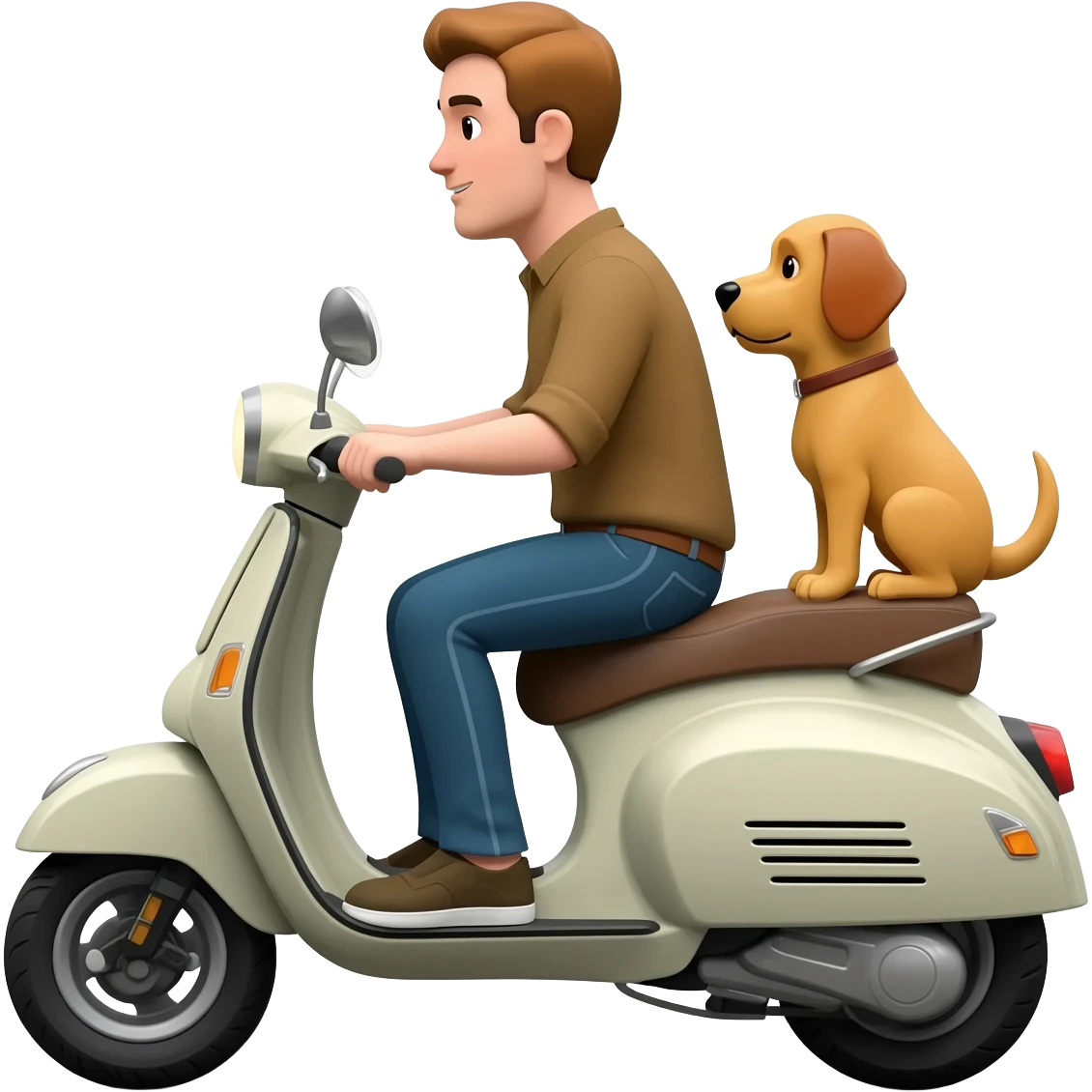 man and his pet dog riding a vespa emoji