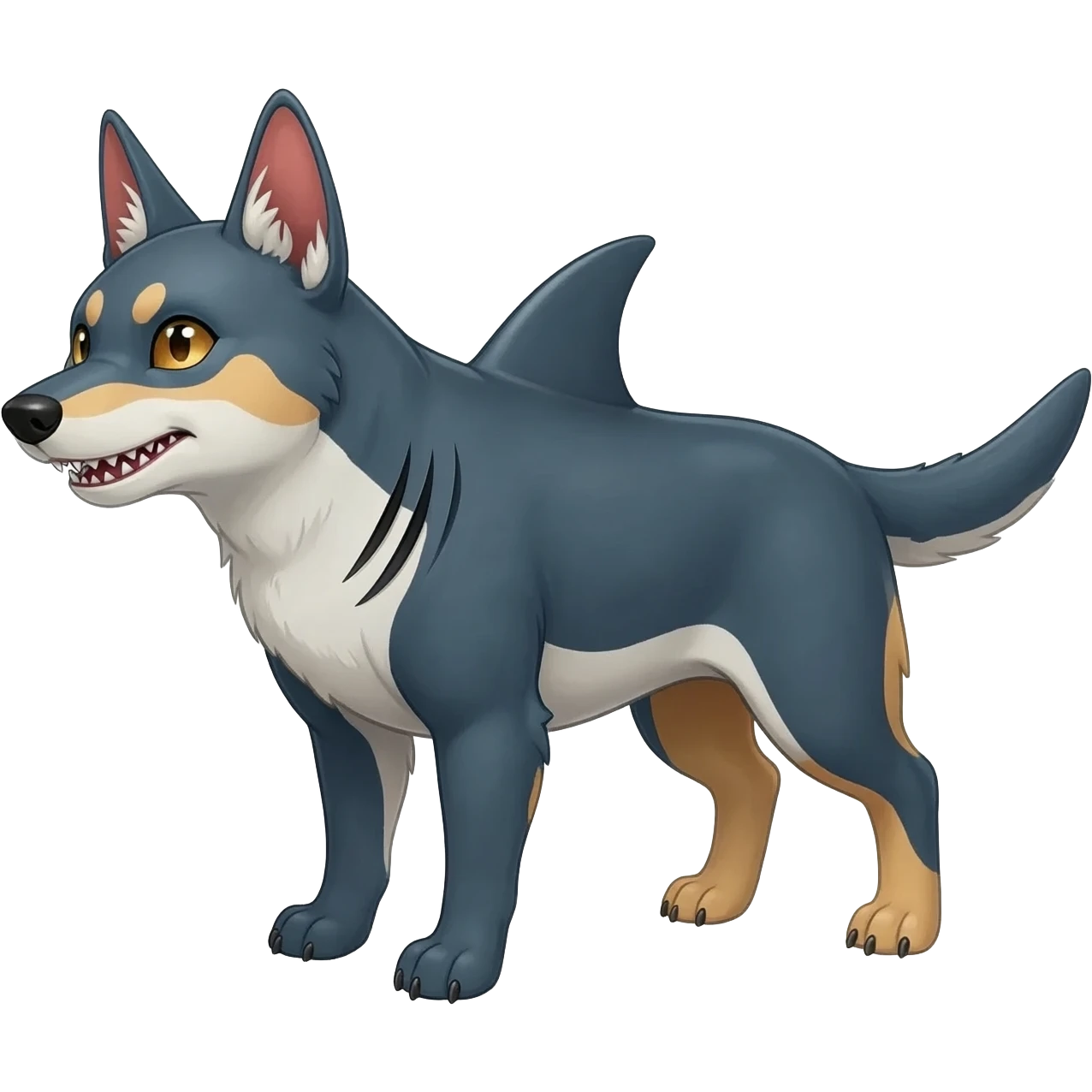 Cool 4-legged digitigrade edgy furry realistic Landhai-Shark-canine-Sharpedo-Hyena-hybrid-animal-Pokémon-Fakemon-fusion-creature  emoji