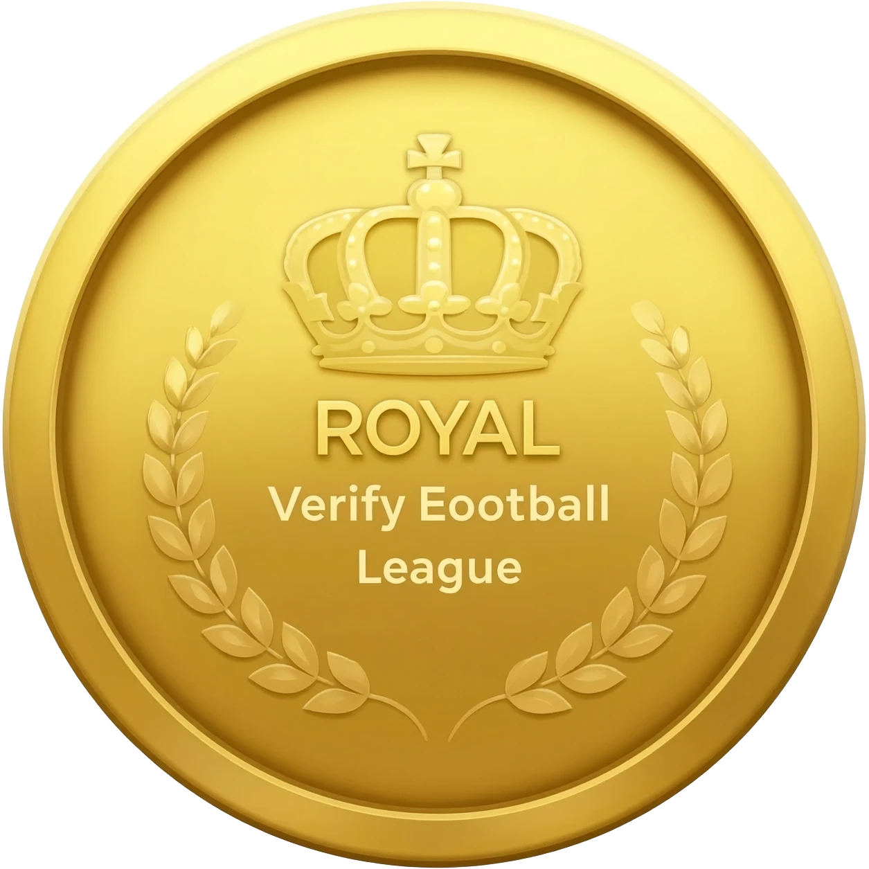 gold coin with "R with crown and  ROYAL game sticker Verify Efootball League"     level in center and minimal laurel emoji