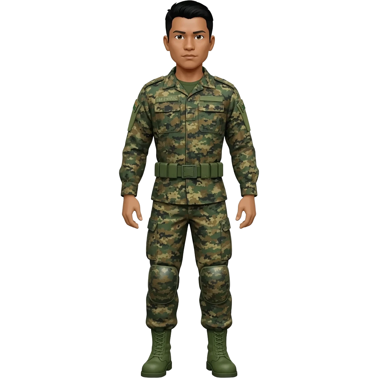 Filipino soldier bdu camo with green combat boots no plate carrier and no belt no knee pads long sleeve emoji