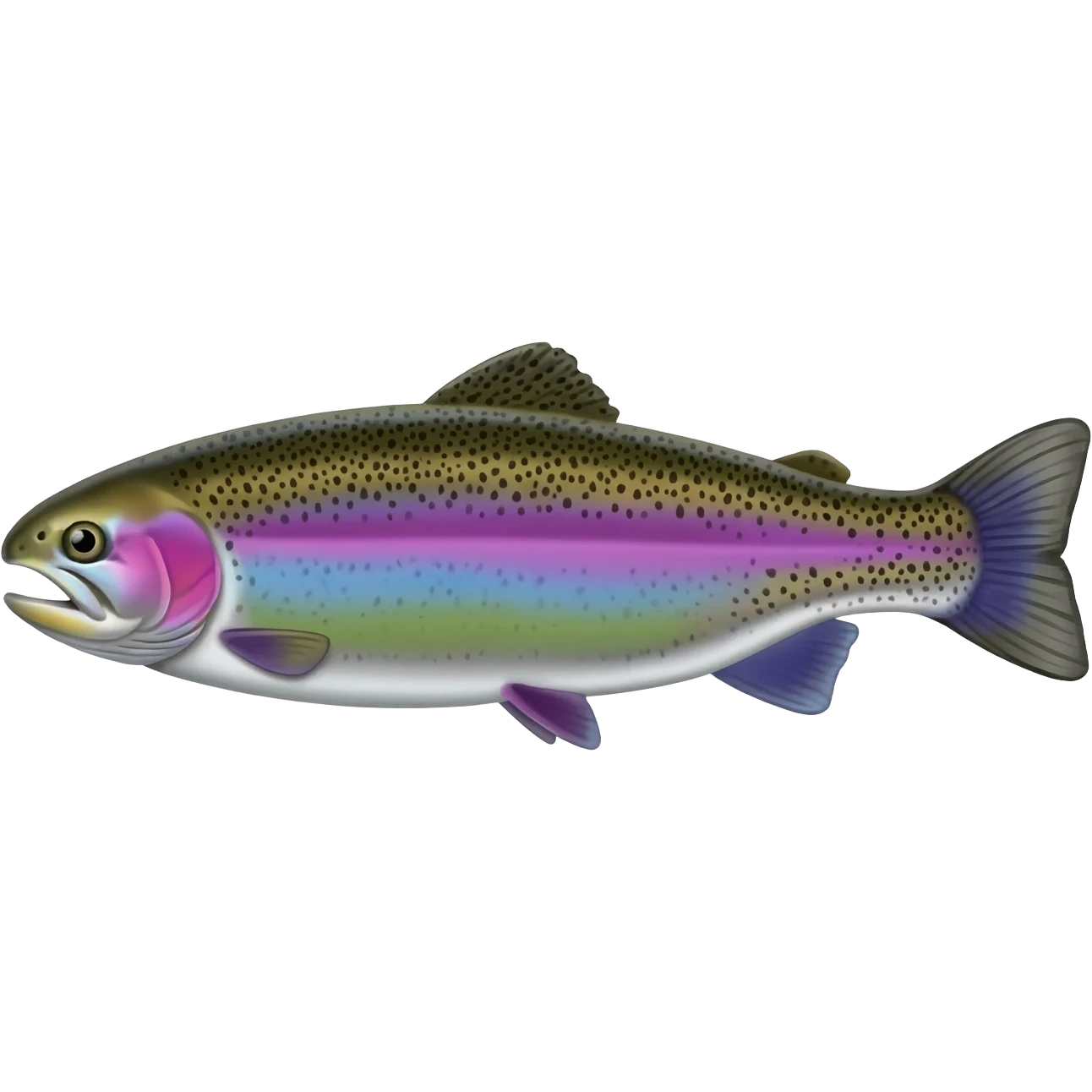 realistic rainbow trout fish bright saturated purple blue green yellow white with scales and black speckles emoji