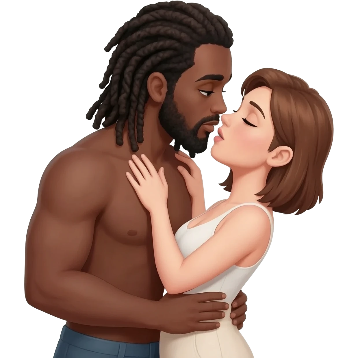 Tall black Man stood up with dreads emoji and short brown hair white girl emoji having sex emoji