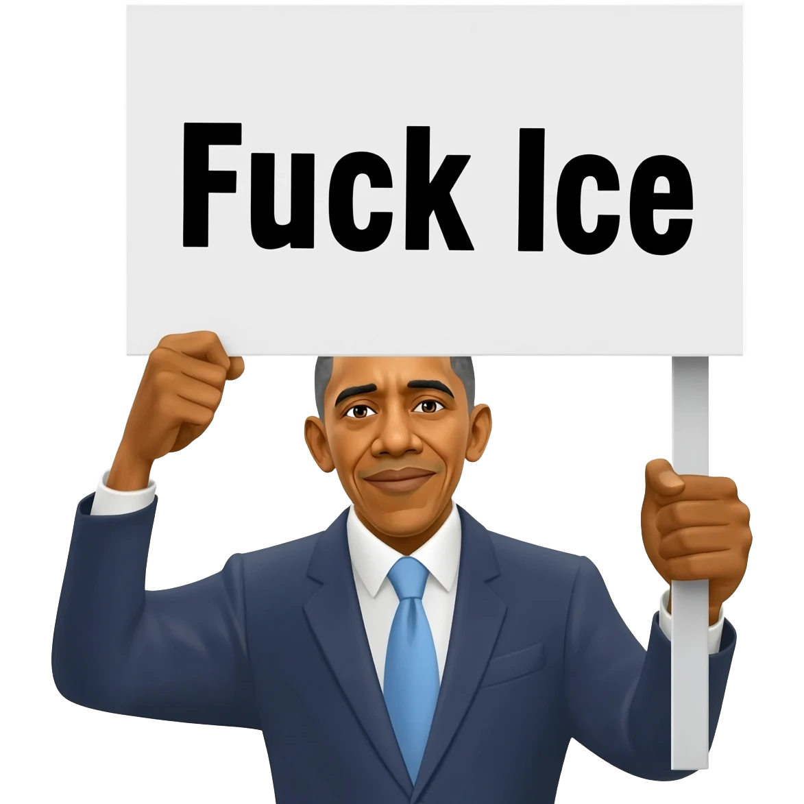 Obama pulling a sign that says fuck ice emoji