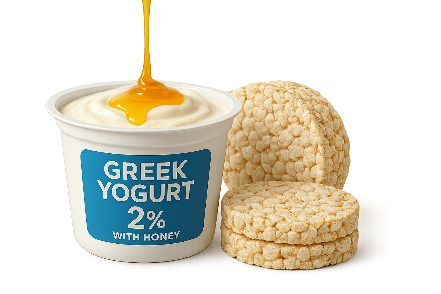 Yogurt Greco 2%
Miele
Gallette di Riso
vista frontale, iperrealistico 4k emoji