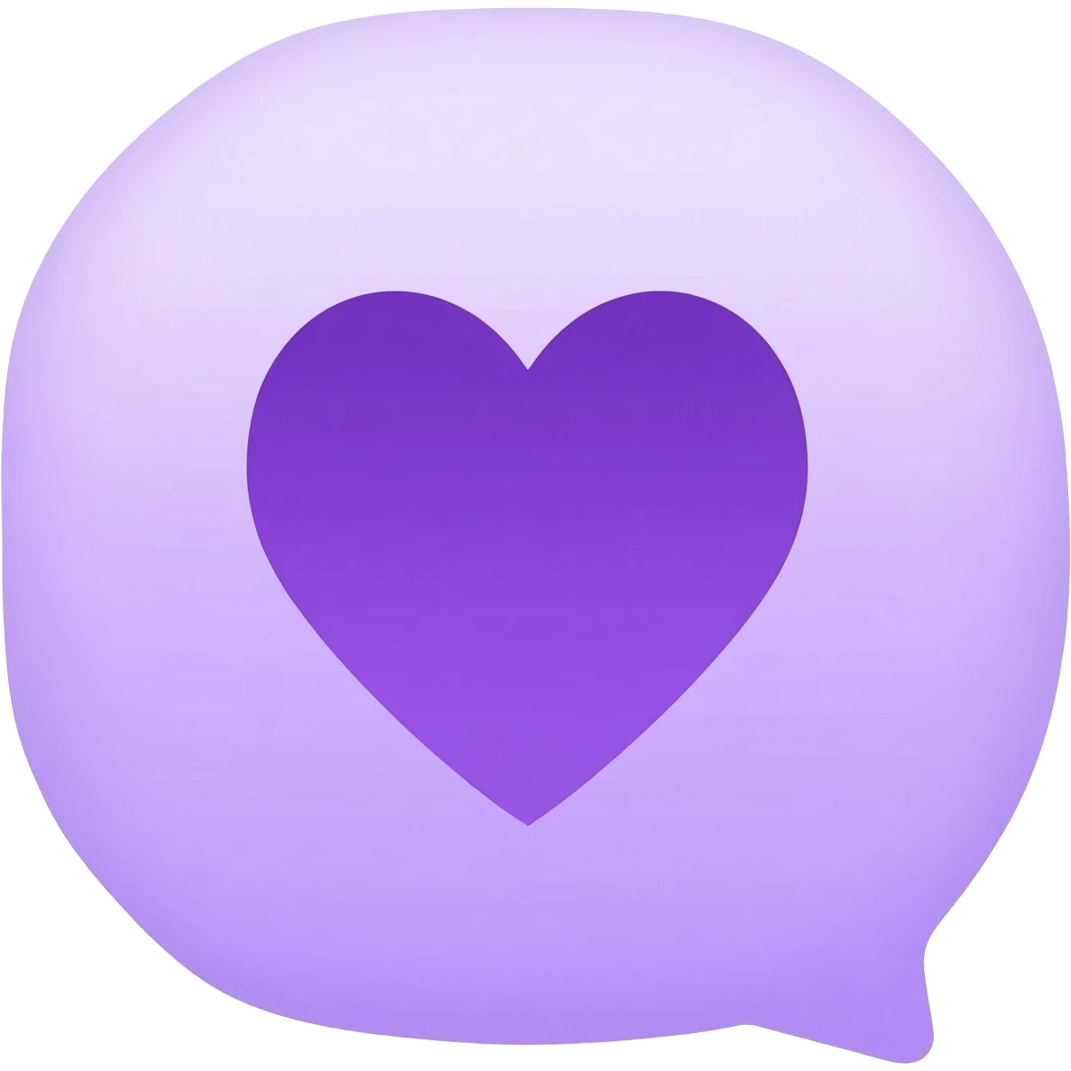 iPhone Messages app screen showing a purple speech bubble with a purple heart emoji