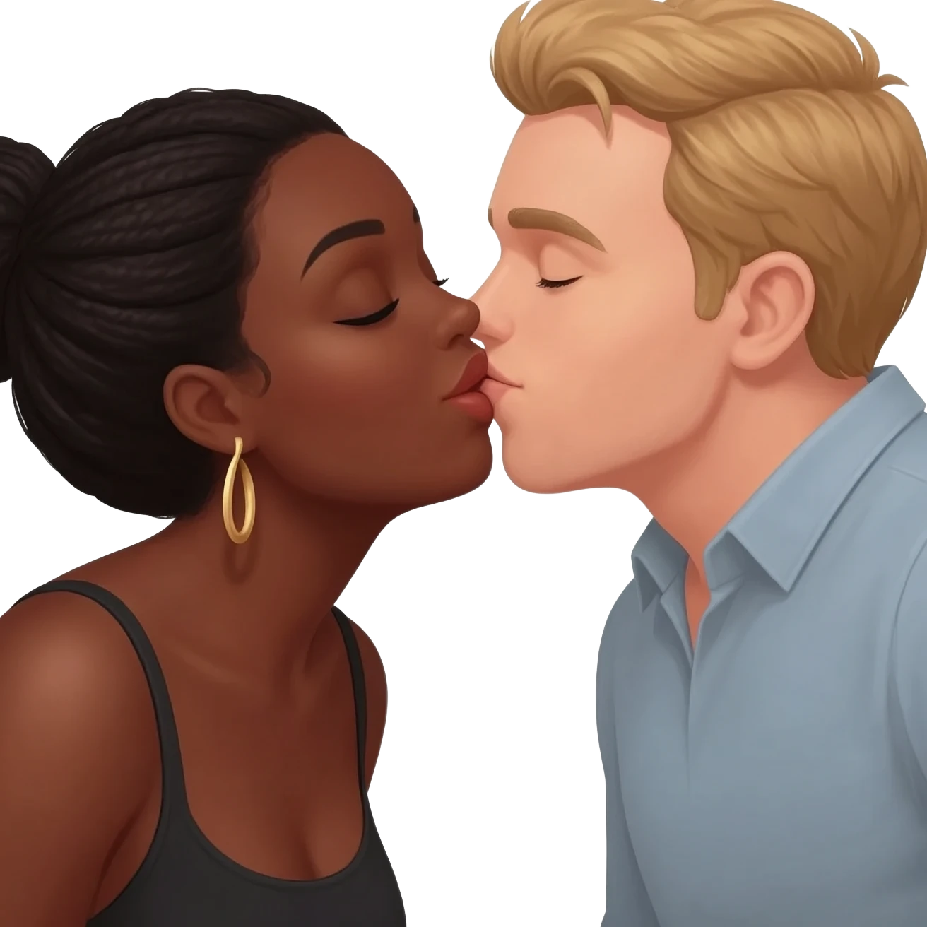 Black and white couple kissing emoji