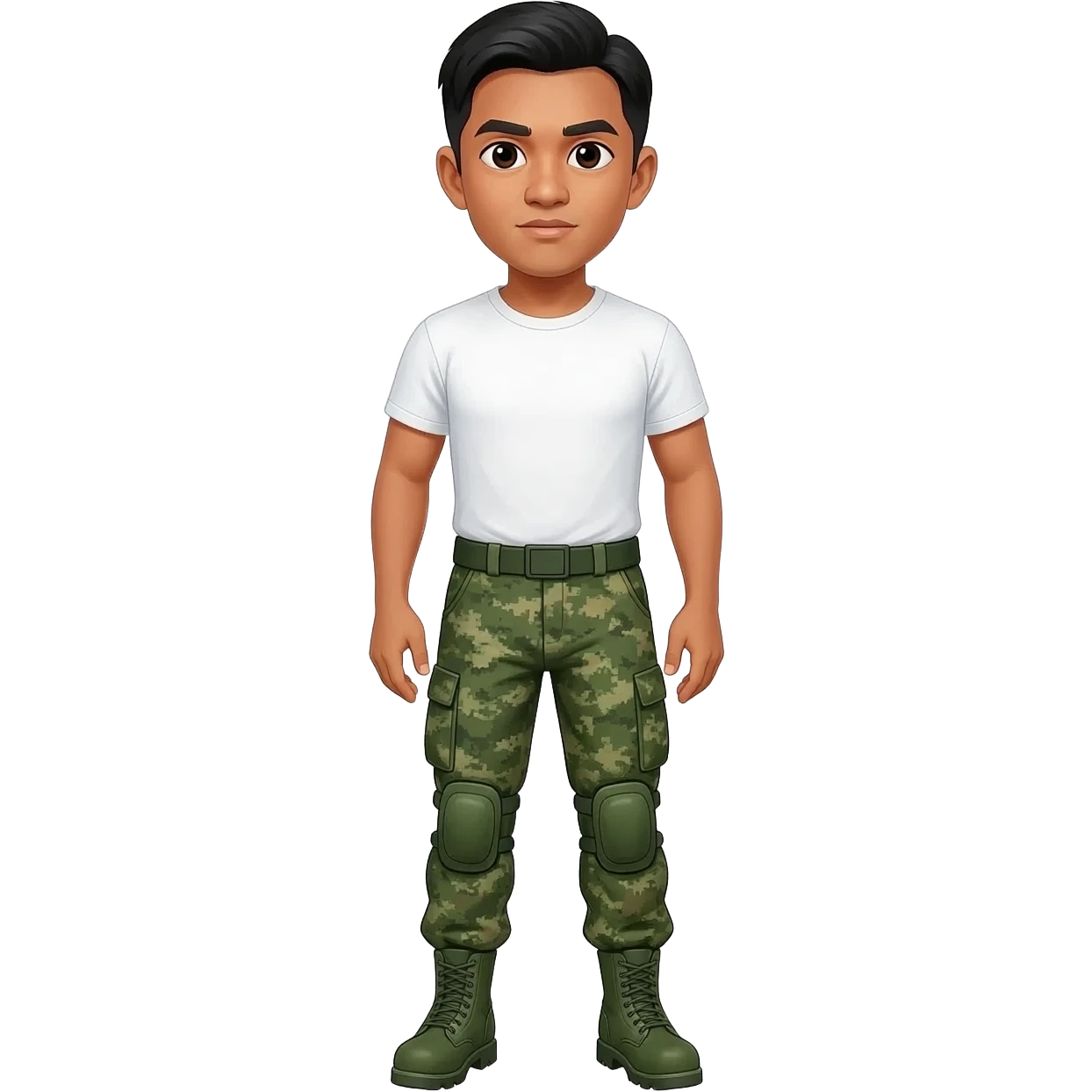 Filipino man white tshirt and combat pants green fatigue and green combat boots emoji