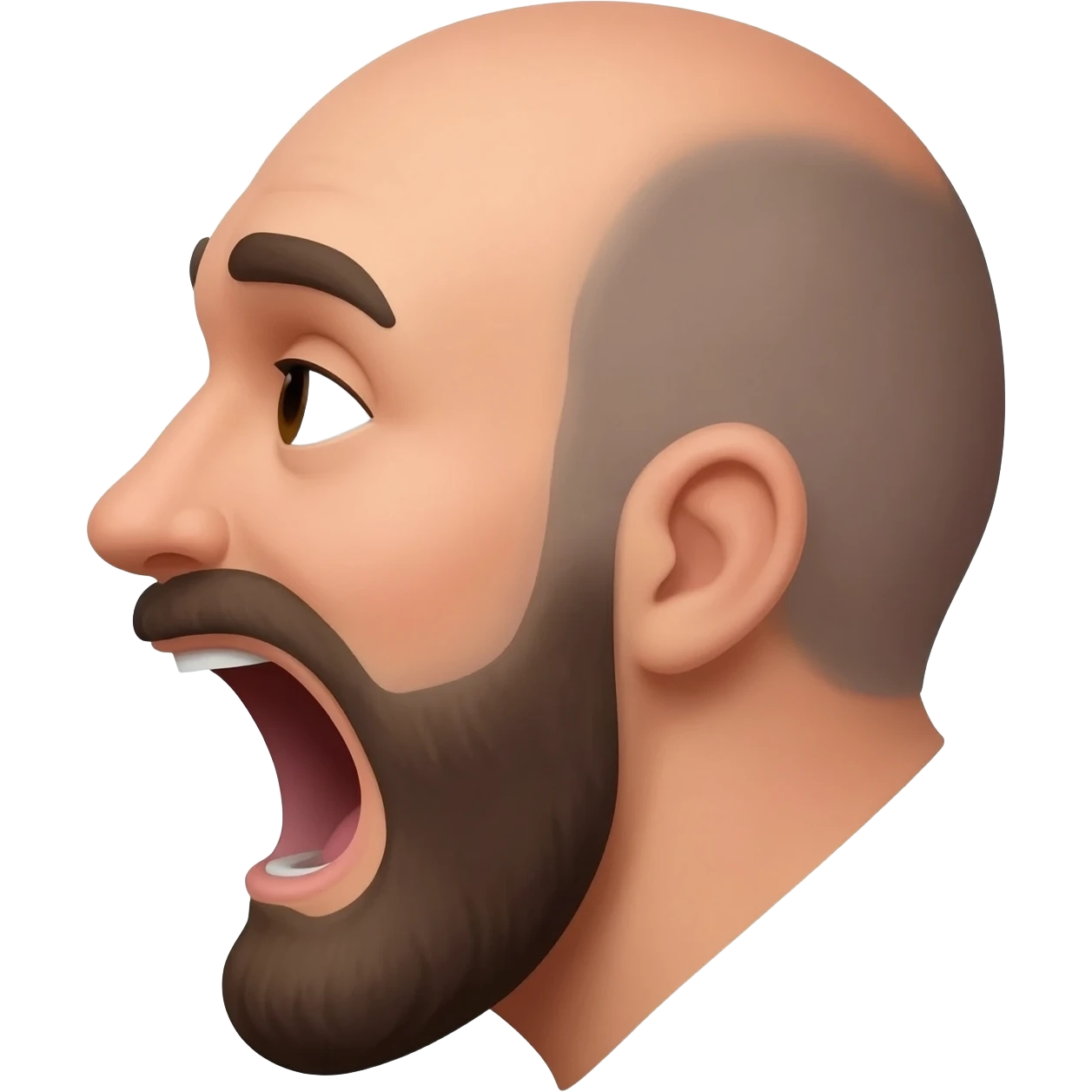 In profile a bald 35 year old man mouth wide open, mustache and beard emoji