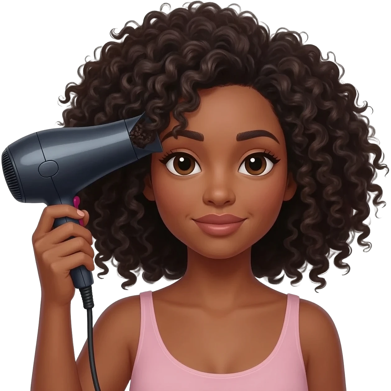 black girl using hair dryer on curls emoji