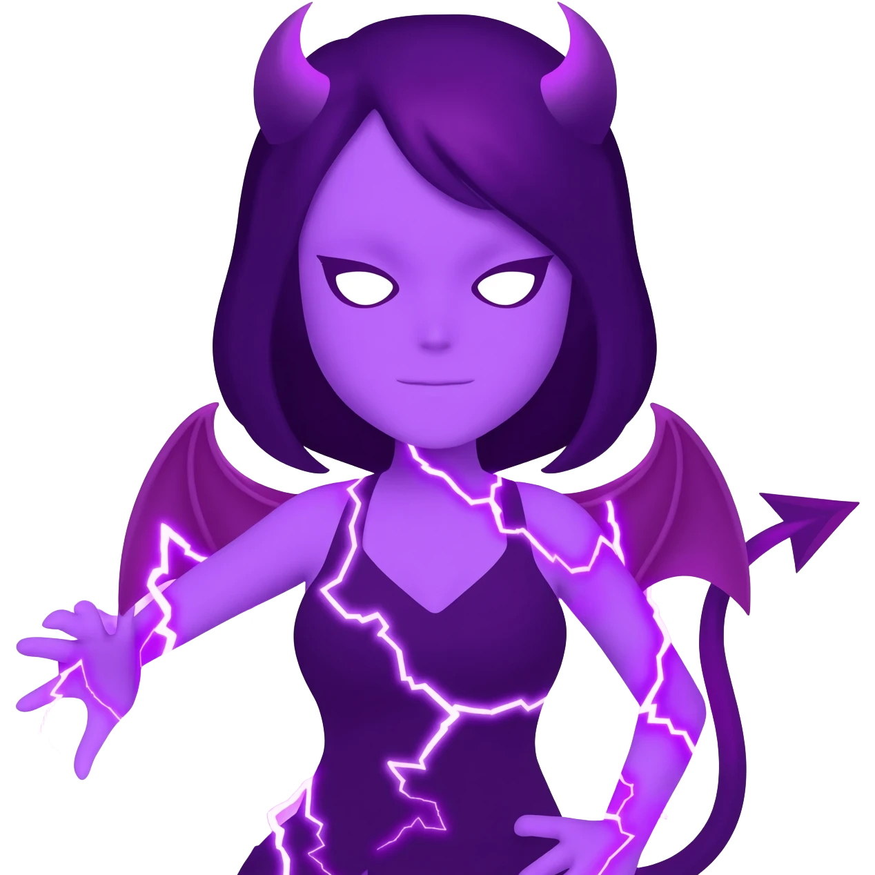 紫の女性の悪魔、紫の雷を纏ってる。人間っぽくなくて、この絵文字を参考に👿 emoji