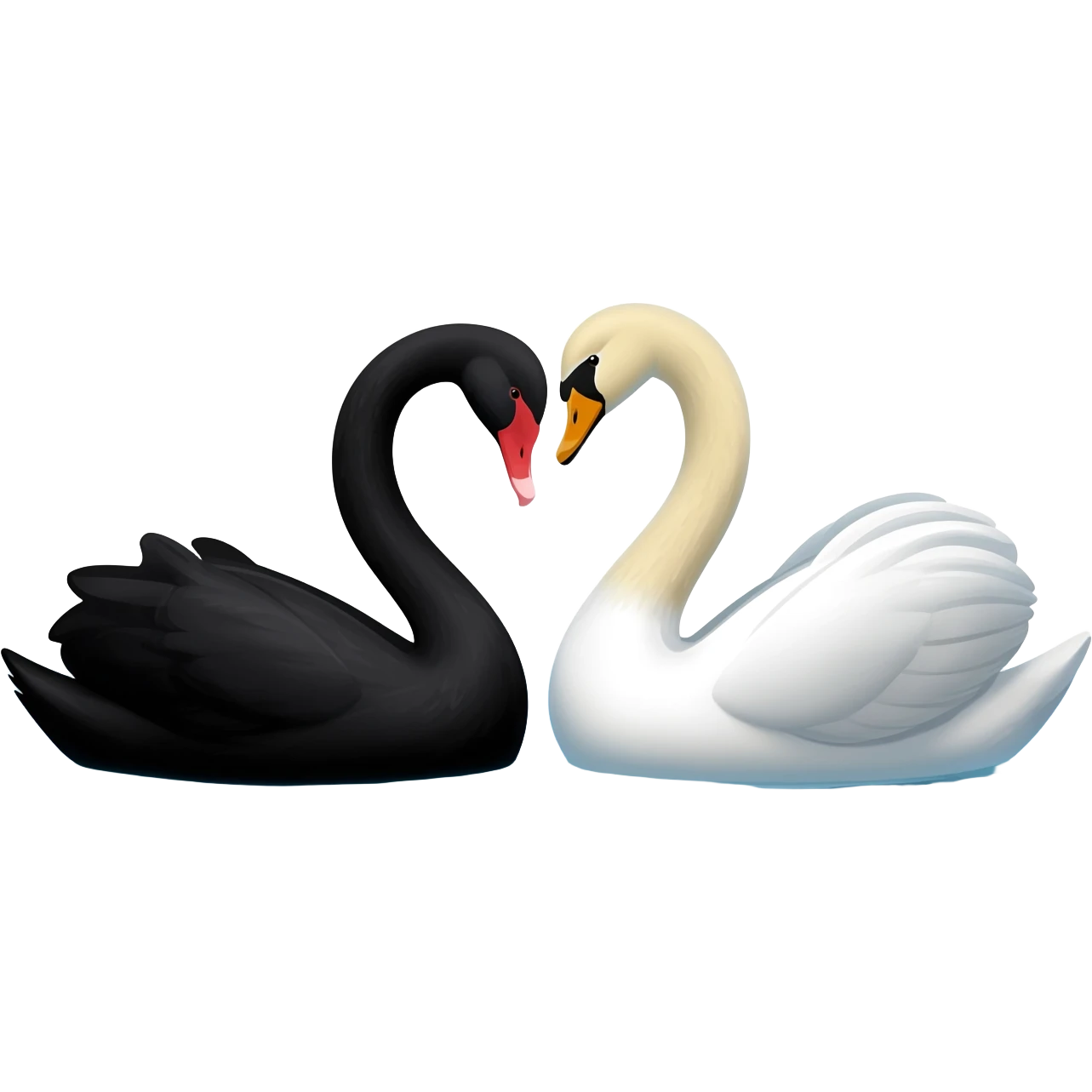 Black swan and white swan Two swan looking face each other  affection floating emoji