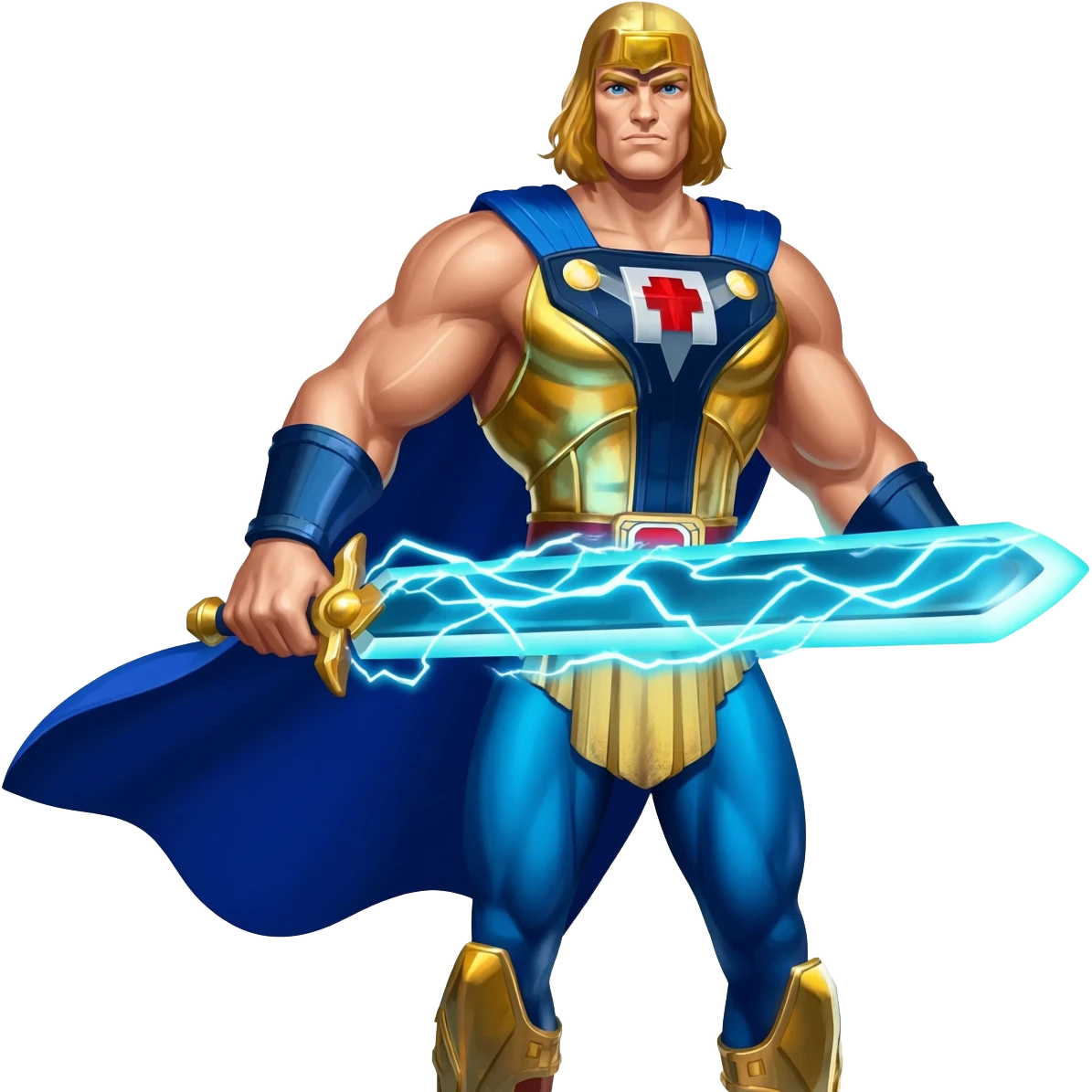 He-man holding up sword in front of grayskull castle with power color shooting from sword emoji