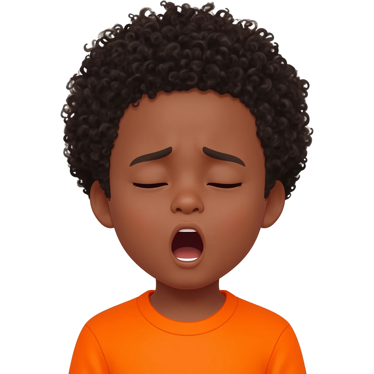black boy curly hair orange shirt sleepy tired yawning emoji