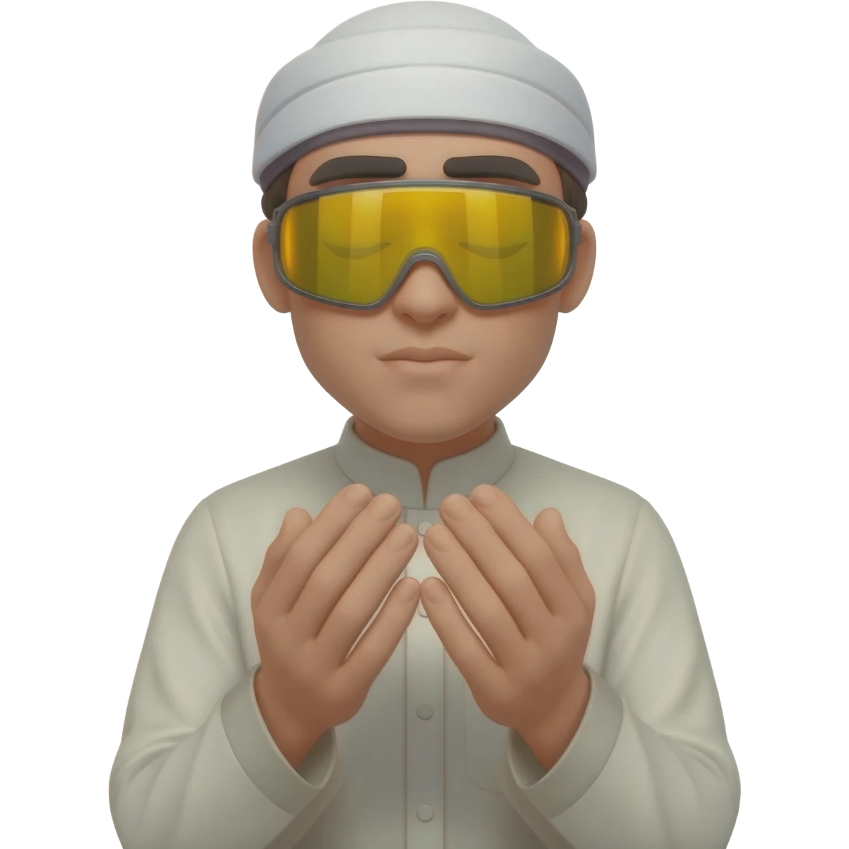 Sheikh in goggles making dua emoji