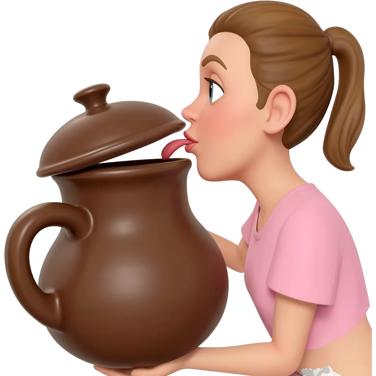 Een vrouw dat een chocopot een blowjob geeft emoji