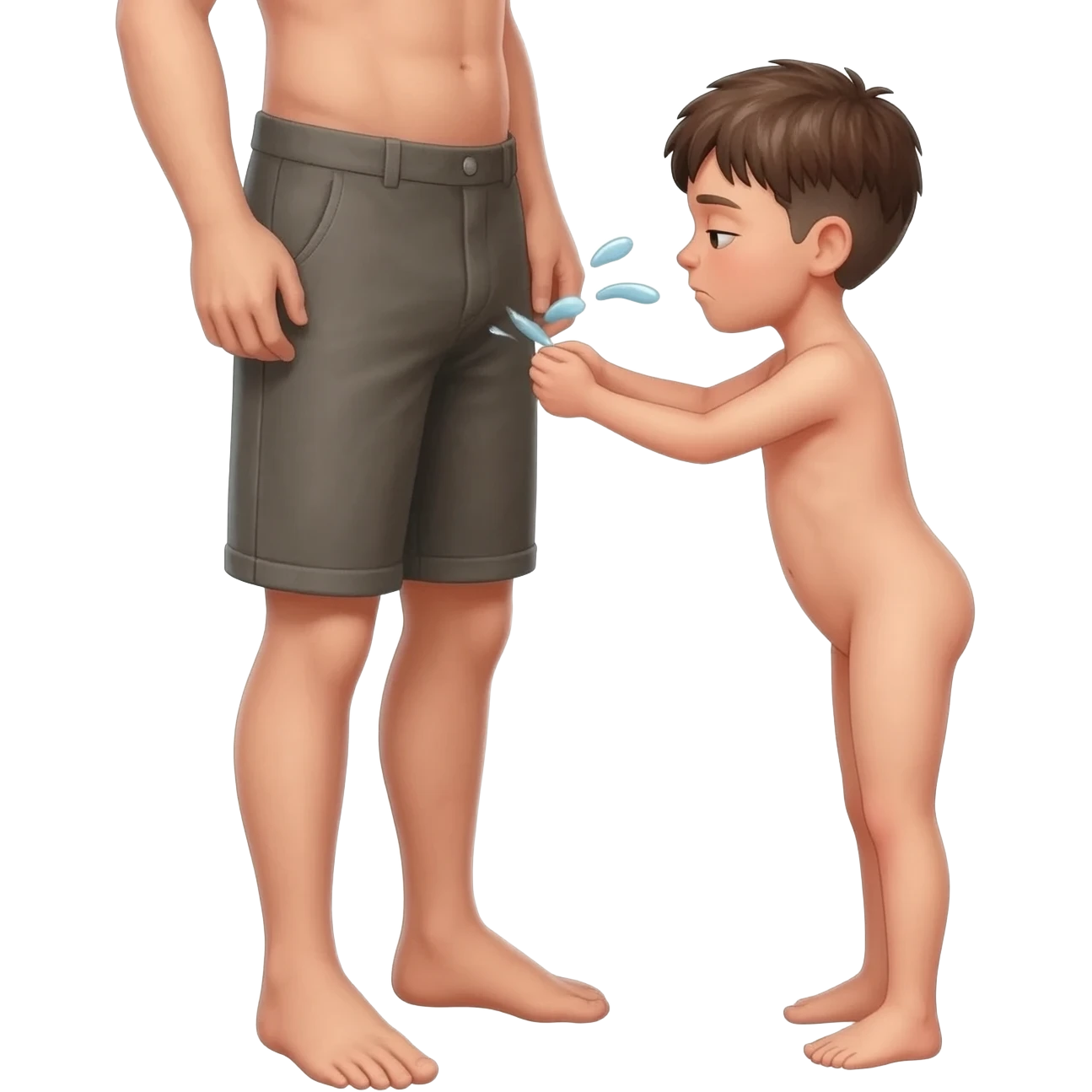 A naked boy peeing at his boyfriend’s penis emoji