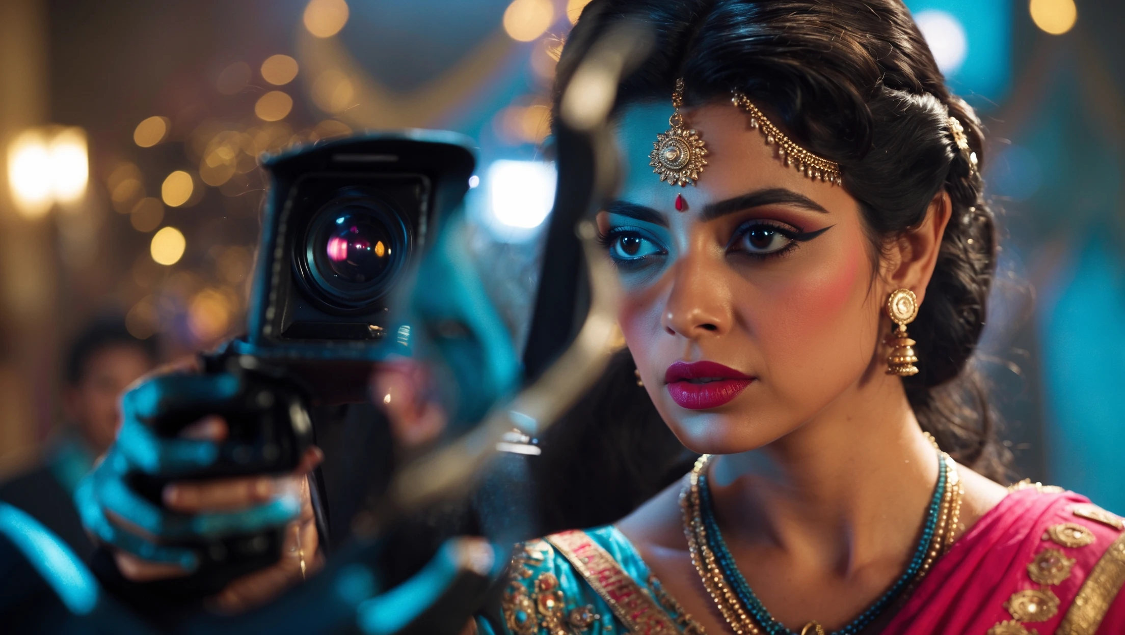 A cinematic screengrab from 1990 Indian Bollywood film called 'Batman', Sony Alpha a7 III camera, colorful  emoji
