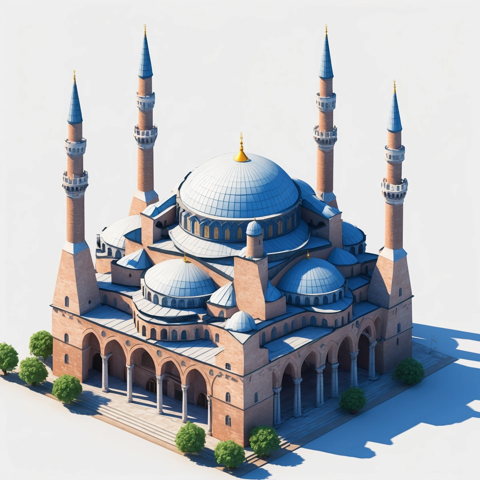 Isometric illustration of Istanbul, featuring real photorealistic Hagia Sophia with ts large central dome and four tall minarets, with real transparent background emoji