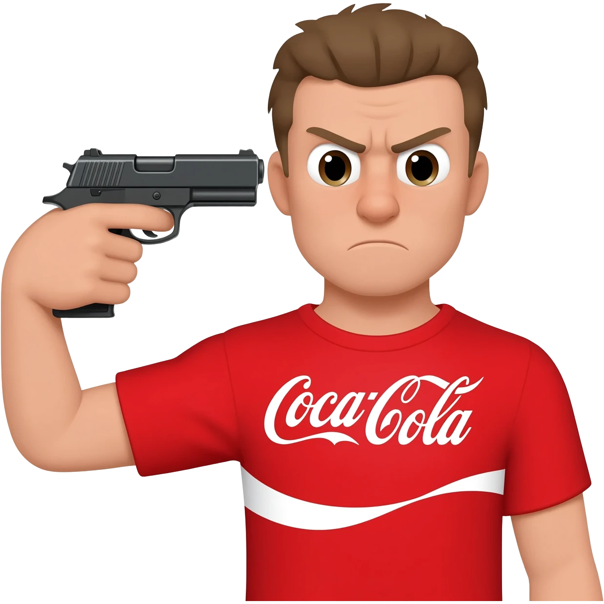 grumpy coca-cola emoji with a gun pointing to the head emoji