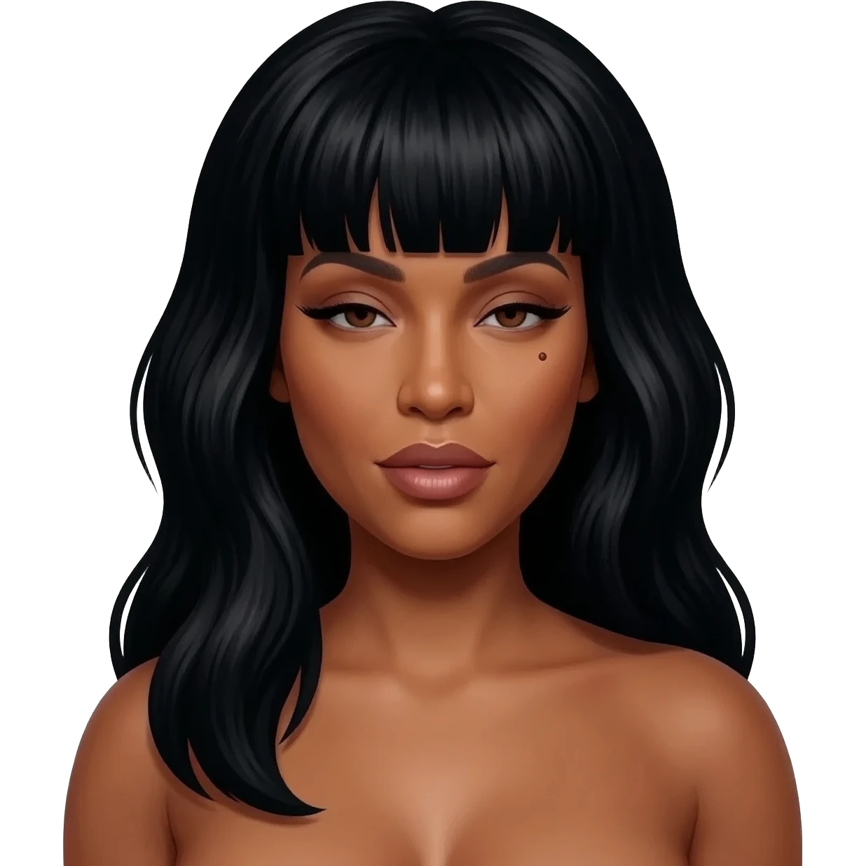 Tiffany Haddish fully naked with a long black wig and her famous mole on her face on your left side under her eye emoji