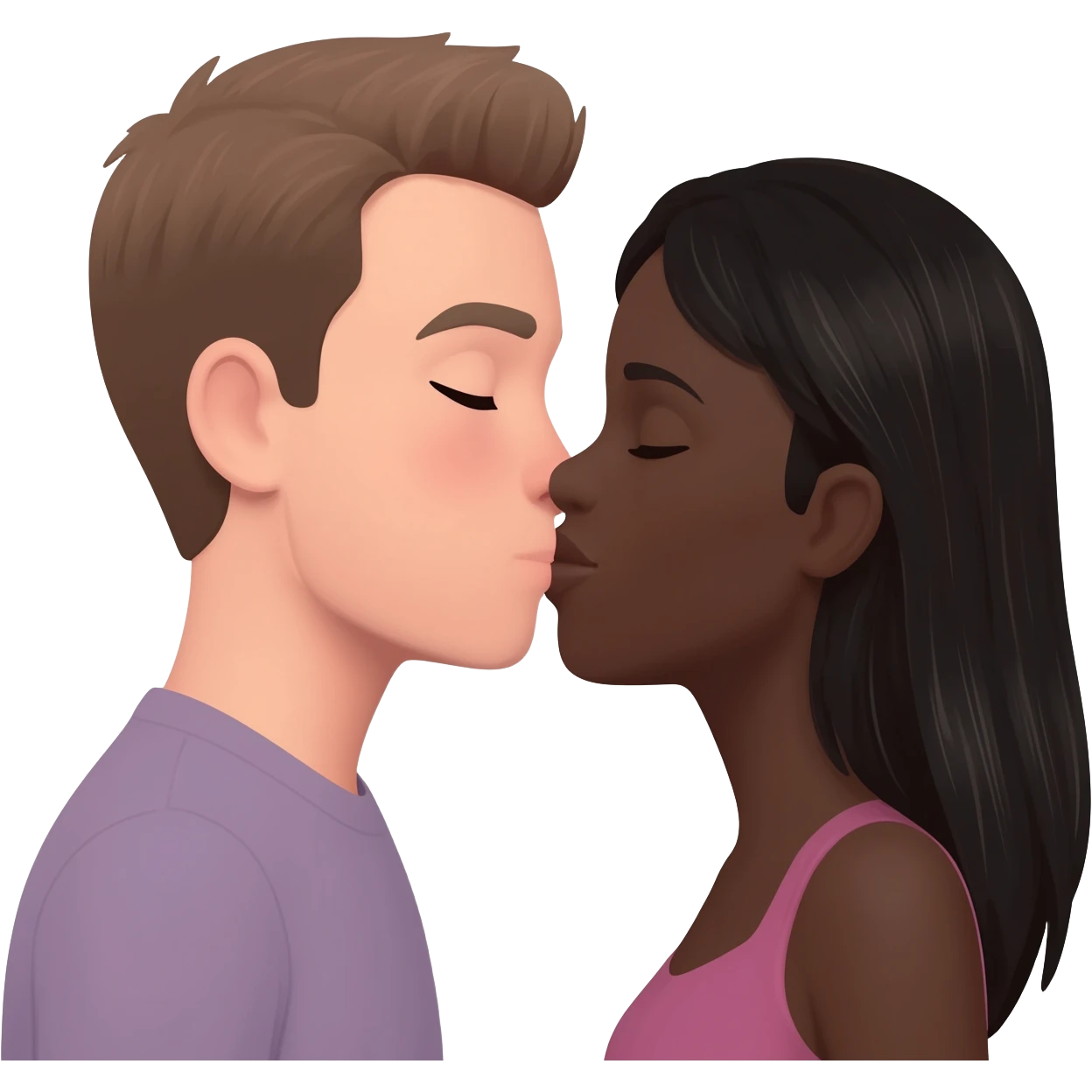 White guy short hair and black lady kissing emoji