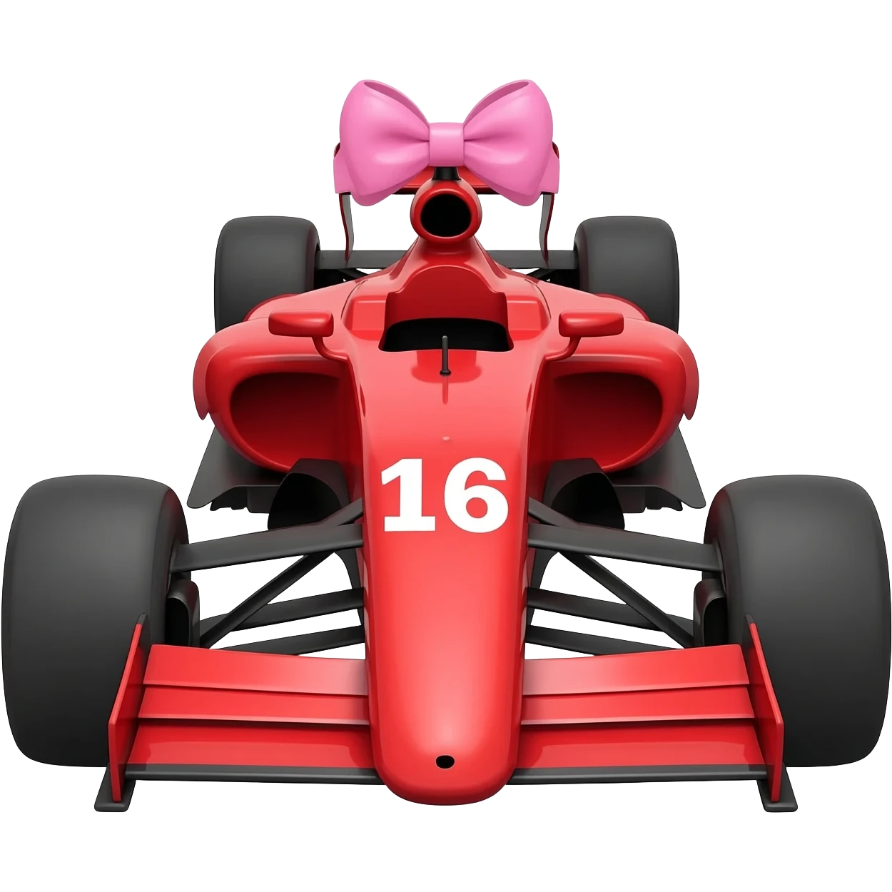 Formula 1 car ferrari number 16 with a pastel pink bow on top emoji