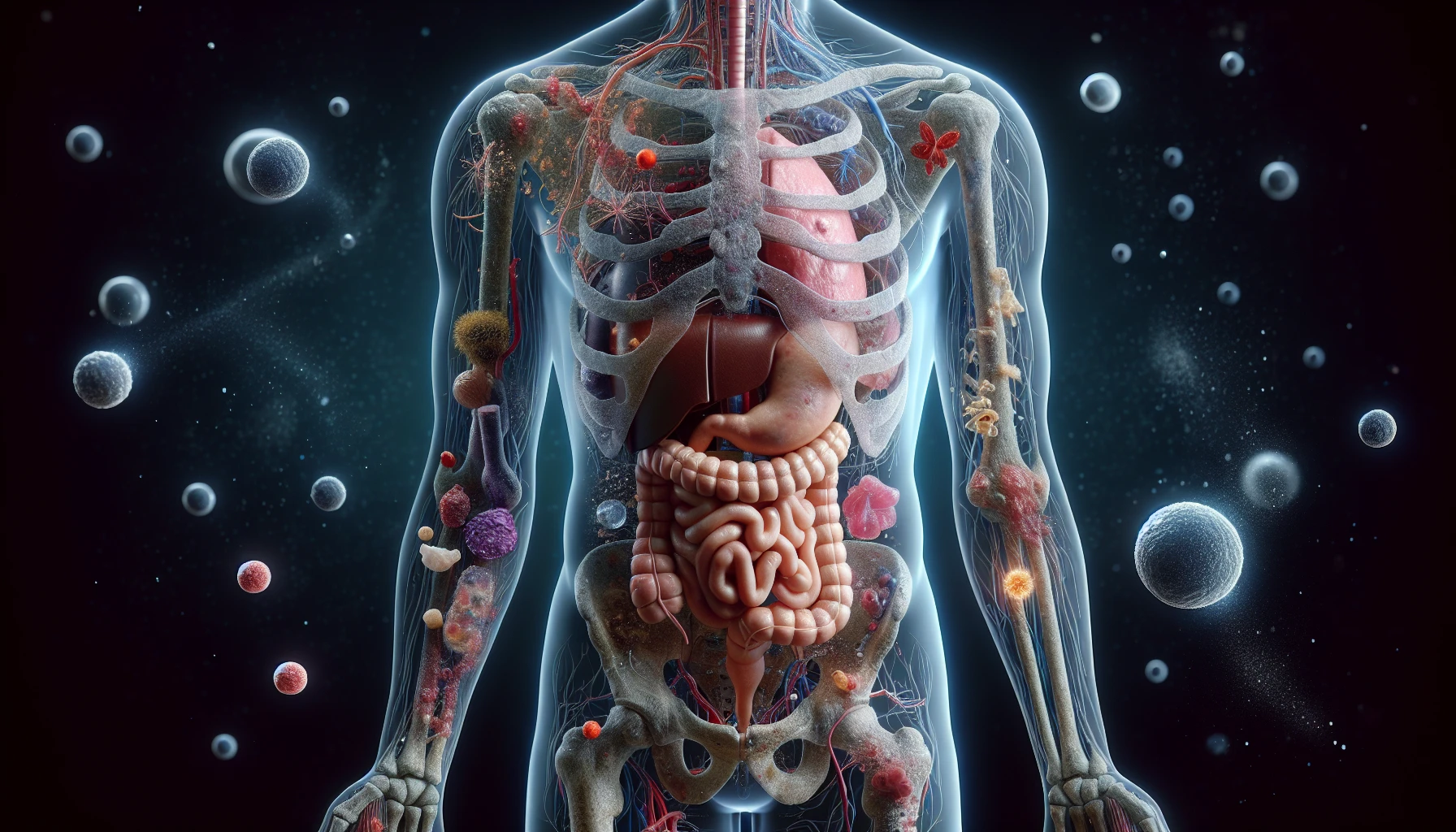 corpo umano anatomico che accumula tossine e malattie nel corpo , iperrealistico 4k emoji