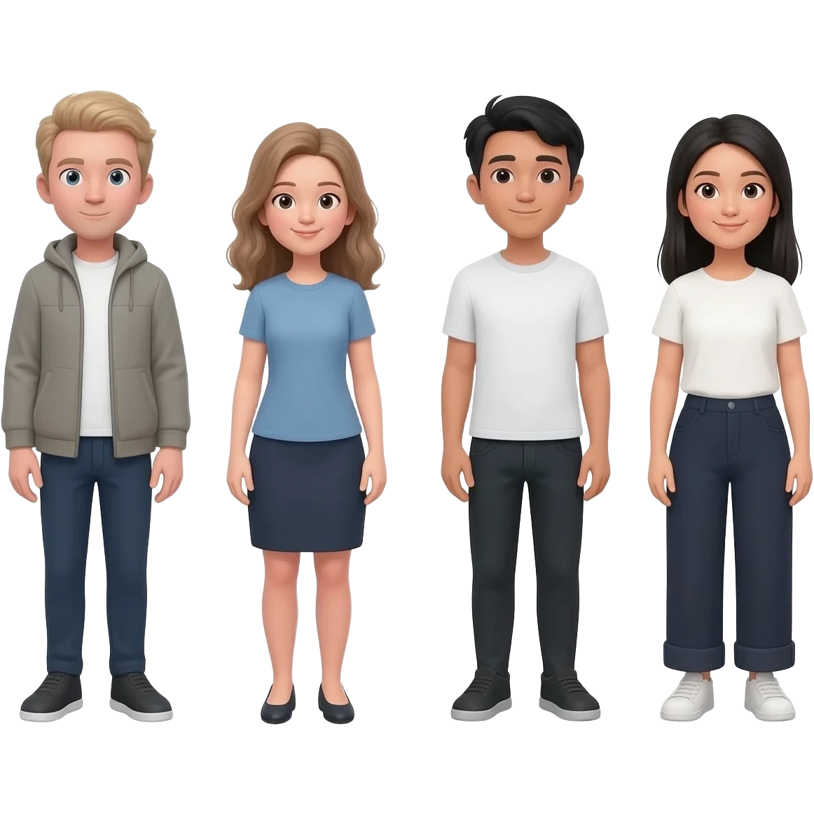 Male & female White American and Asian women emoji