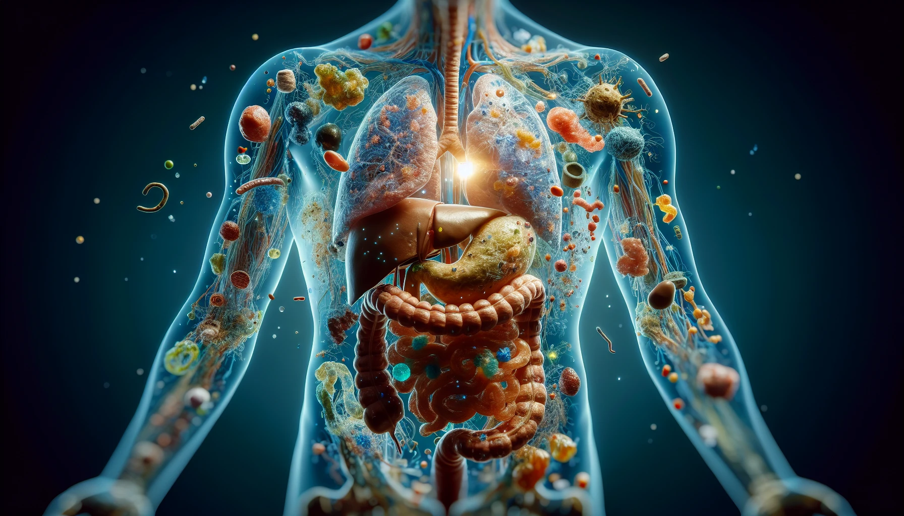 corpo umano anatomico che accumula tossine e malattie nel corpo , iperrealistico 4k emoji