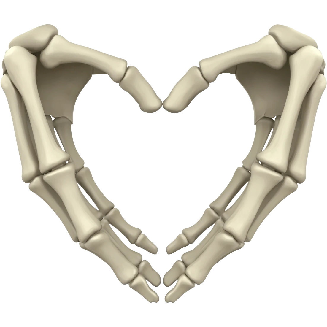 A skeletons hands shaped as a heart emoji
