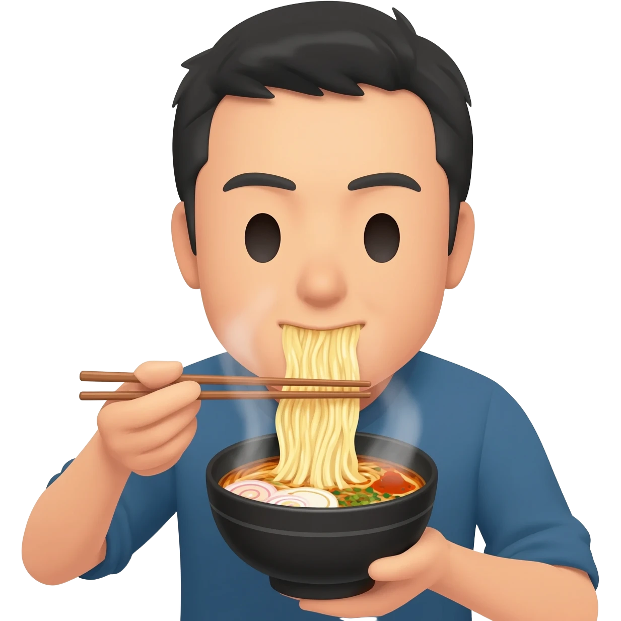 Japanese guy with eyes resembling two flat lines  Eating ramen emoji
