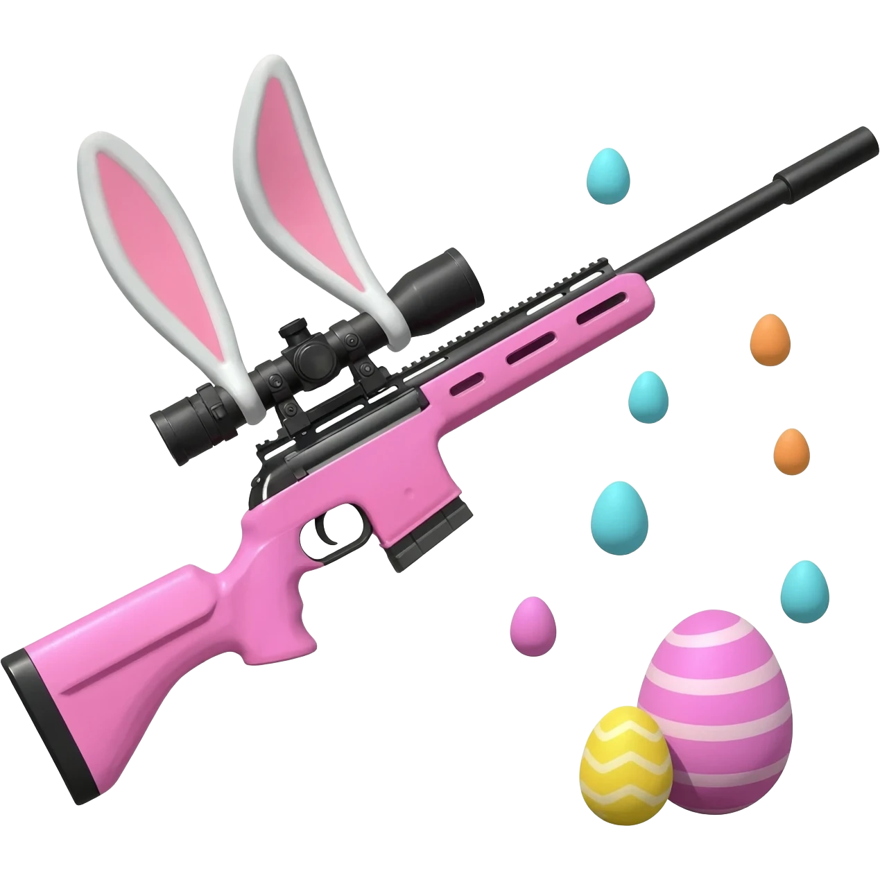 easter theme sniper rifle like with bunny ears and eggs and pink emoji