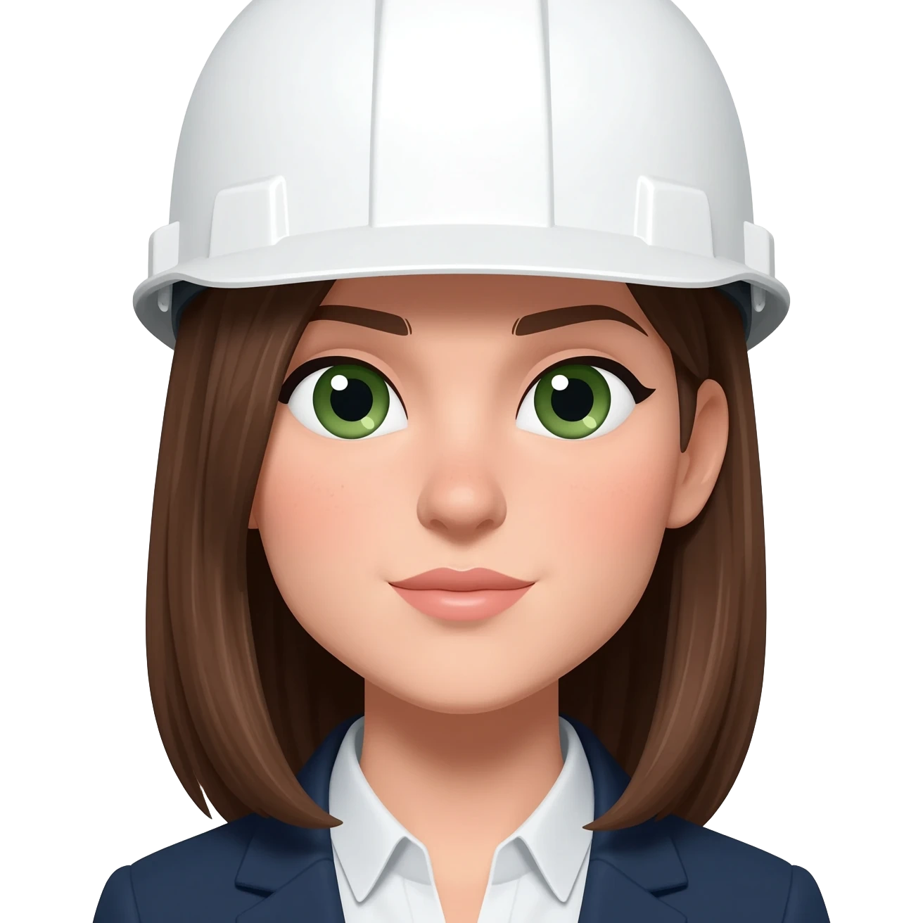 Ingeniera mujer pelo marron ojos verdes piel blanca y casco blanco emoji