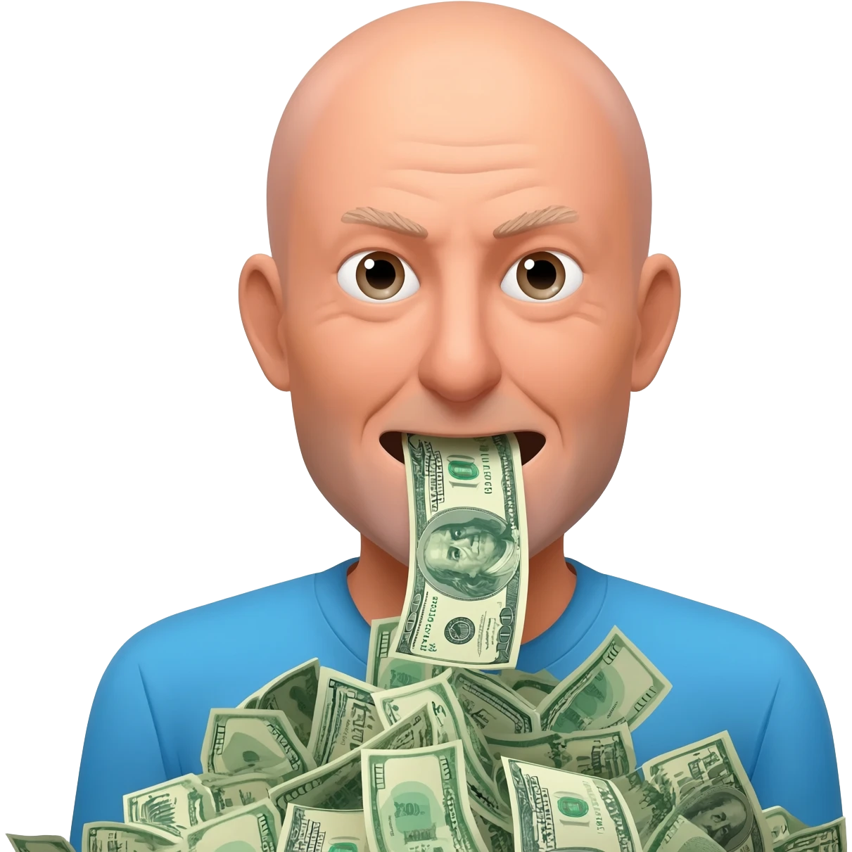 A picture of a bald man sucking up dollars as the go by emoji