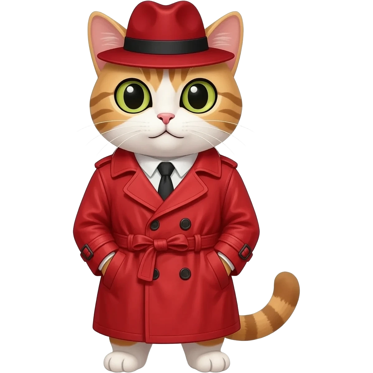 cat wearing red fedora red trench coat emoji