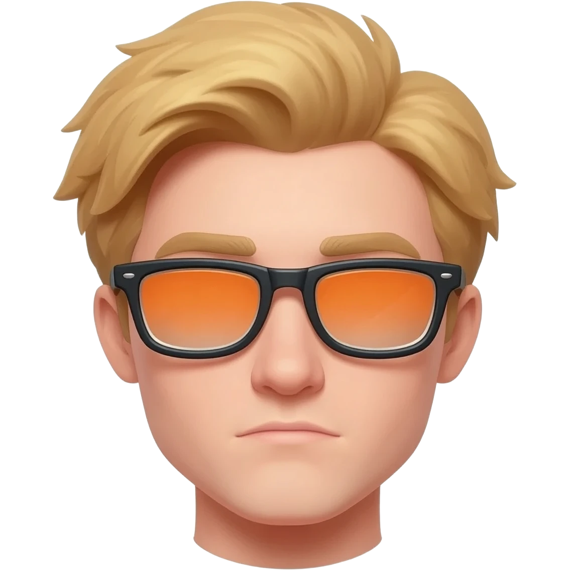 Hombre joven de cabello rubio con gafas de lectura de marco negro y cristales transparentes naranja emoji