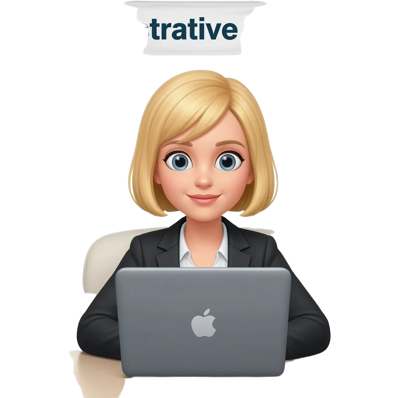 создай эмодзи девушки блонинки прическа карешка она работает на мак буком ее глдобавь рядлом надпись  "административный помощник" emoji