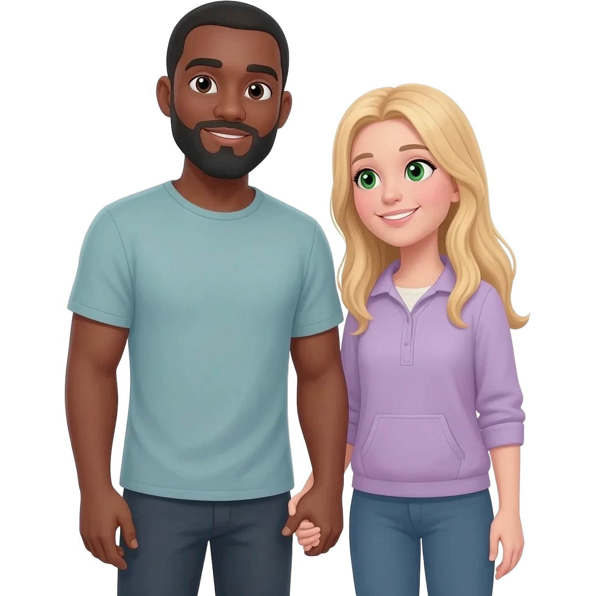 interracial couple with a black man and a gray beard and a white woman with blonde hair and green eyes Man has gray beard and woman has green eyes emoji
